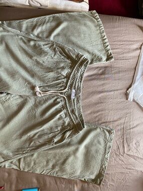 Daydreamer Light Olive Drawstring Wide-Leg Trousers